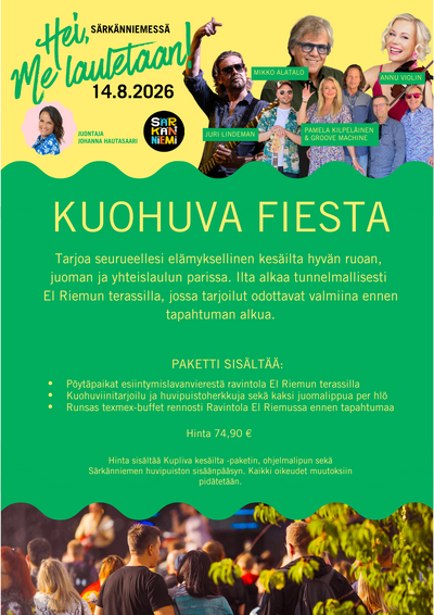Kuohuva Fiesta -VIP-paketti Särkänniemen yhteislaulutapahtumaan